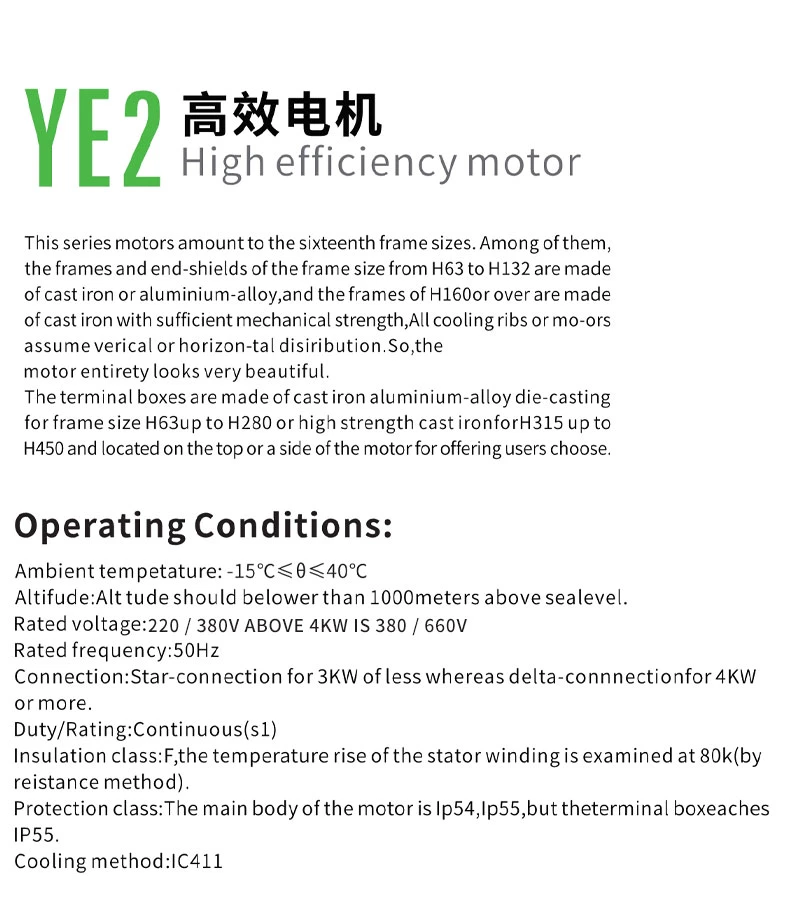 Y2/ Ye2 /Ye3 Series Three Phase High Efficiency Electric Motor